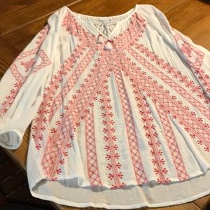 J Jill white peasant shirt with red detail.